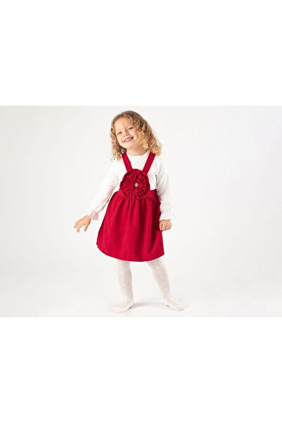 SÜSLÜ KİDS Kız Bebek 2'li Gül Salopet Elbise Pamuk/Kadife/Bayramlık/Hediyelik