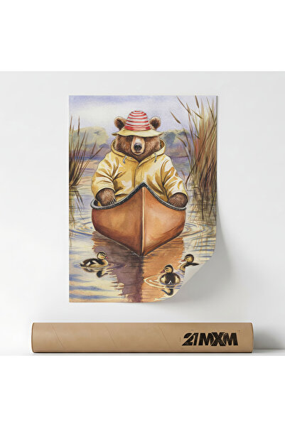 21mxm Poster decorativ, ilustratie artistica, Bear in canoe, A4 (21 x 29.7 cm...
