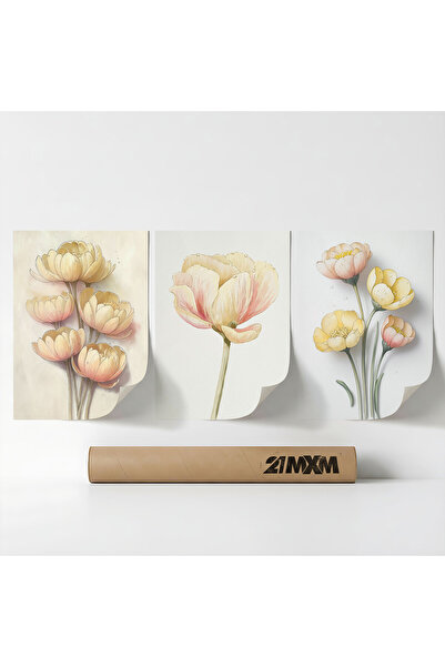 21mxm Set 3 Postere Decorative „Morning Dew Florals 02”, Material Textil, A3 ...