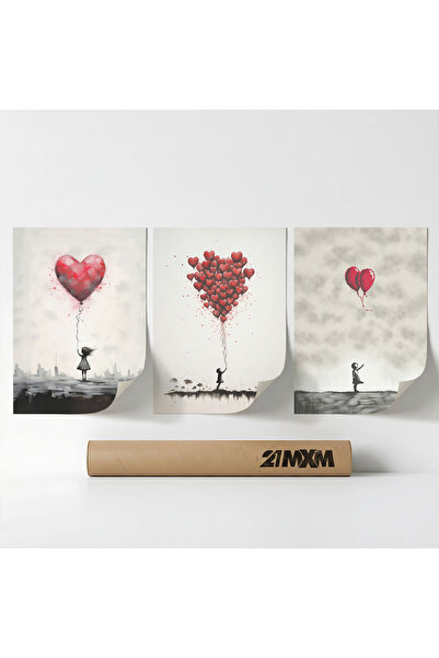 21mxm Set 3 Postere Decorative „Portrete Moderne 02”, Material Textil, Fara Rama