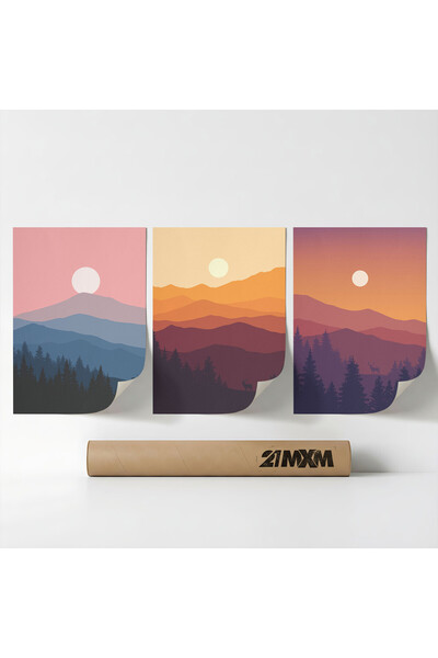 21mxm Set 3 Postere Decorative Boho 'Sun-Moon 26', Material Textil, A4 (21 x ...