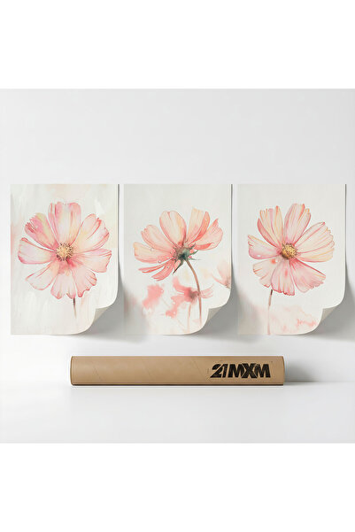 21mxm Set 3 Postere Decorative „Morning Dew Florals 06”, Material Textil, Far...