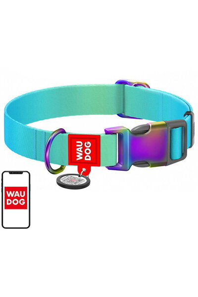 WAUDOG Dog Collar with QR Code, Nylon Gradient, Blue, Size M