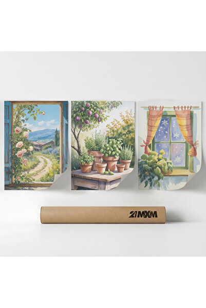 21mxm Set 3 Postere Decorative „Ferestre spre Sud 06”, Material Textil, A3 (2...