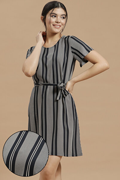Clovia Sassy Stripes Short Night Dress in Black - Rayon
