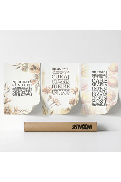 21mxm Set 3 Postere Decorative 'Cuvinte De Credinta 09', Material Textil, 30 ...