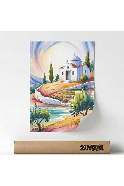 21mxm Poster decorativ, ilustratie artistica, Greece Watercolor 2, Fara Rama