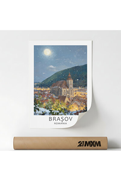 21mxm Poster 'Oras-Brasov' Pe Panza Mata – Design Minimalist, A3 (29.7 x 42 c...