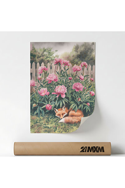 21mxm Poster decorativ, ilustratie artistica, Fox Under Flowers, A4 (21 x 29....
