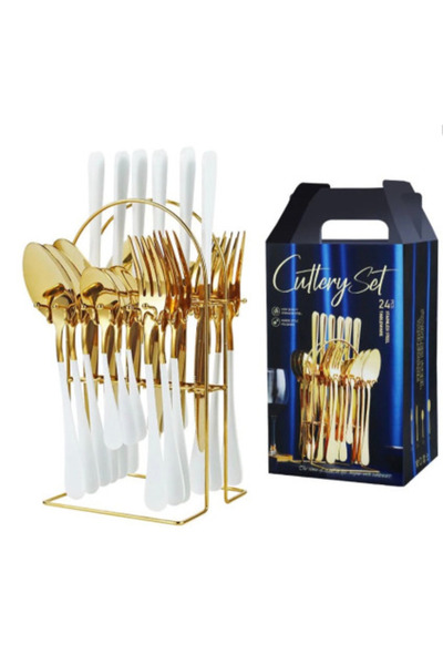 BASE 24-piece cutlery set with stainless steel stand WHITE GOLD