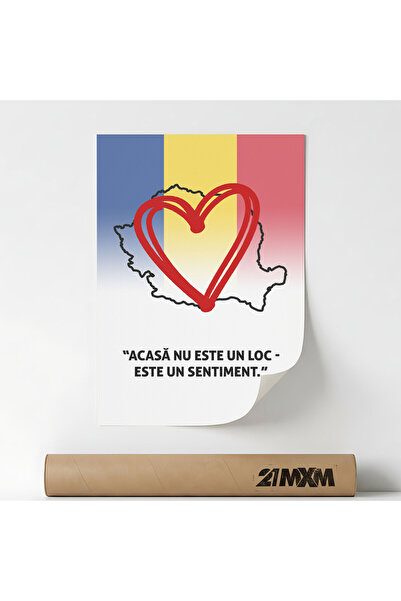 21mxm Poster decorativ, mesaj patriotic romanesc, Acasa Este Un Sentiment, Fa...