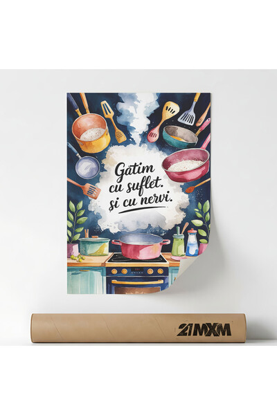 21mxm Poster cu mesaj comic pentru bucatarie, Gatim Cu Suflet, A4 (21 x 29.7 ...