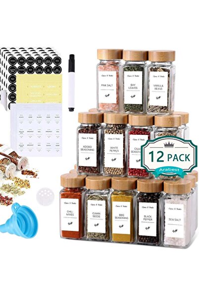 GENERAL Arabest 12-piece glass spice jar set with spouts and filling funnel