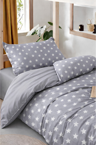 remtex طقم غطاء لحاف للأولاد بنمط نجمة رمادية - رمادي، مقاس فردي، 3 قطع