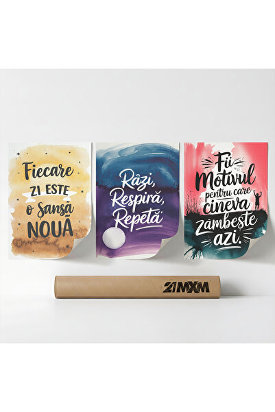 21mxm Set 3 Postere Decorative 'Mesaje De Viata 07', Material Textil, A3 (29....