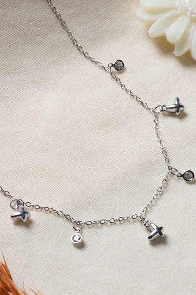 Elika Silver Zircon Stone Dangling Butterfly Necklace / Luck Necklace