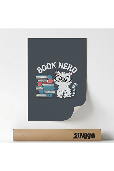 21mxm Poster Decorativ '80 Cat - Book Nerd', Material Textil, A4 (21 x 29.7 c...