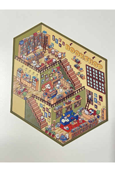 Kağıt Gemi Dükkan DIY Book Shop Kitapçı Tasarlama 2 Yaprak 262 Adet 3D Dioram...