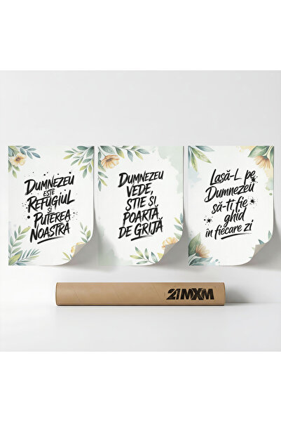 21mxm Set 3 Postere Deco 'Binecuvantare Pentru Casa 12', Material Textil, A4 ...