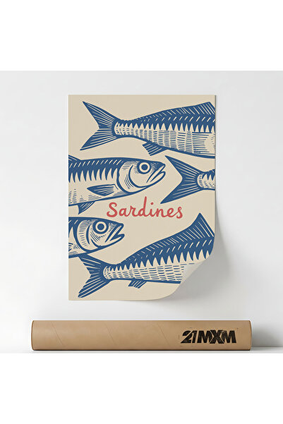21mxm Poster decorativ, mesaj tipografic Sardines, textil mat, A3 (29.7x42cm)...
