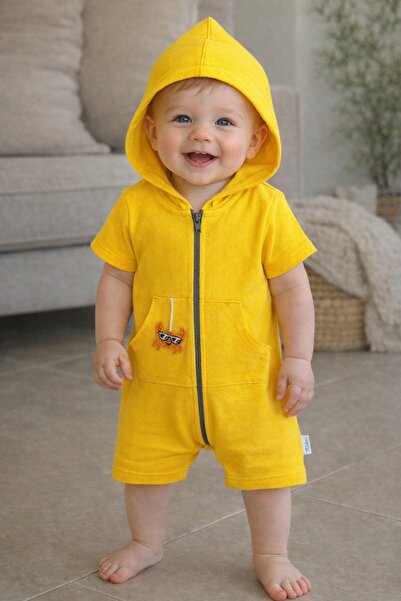 Chicsy Baby Unisex Bebek Yazlık Kapüşonlu Tulum Pamuklu Fermuarlı Tulum