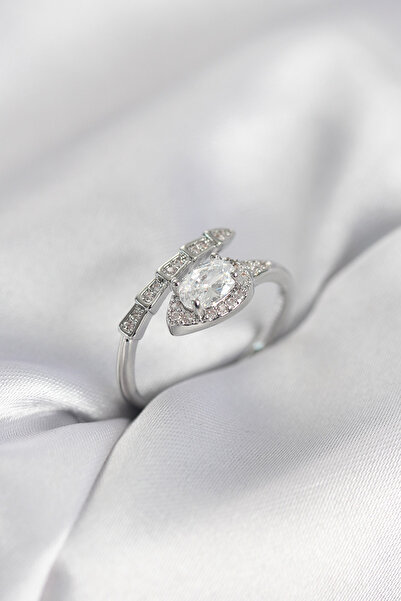 HERŞEYBURDAMODA خاتم نسائي موديل ثعبان فضي اللون مرصع بحجر الزركون