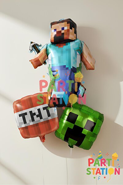Parti Station Minecraft Balon Seti – Steve, Creeper Temalı Doğum Günü Süsleri