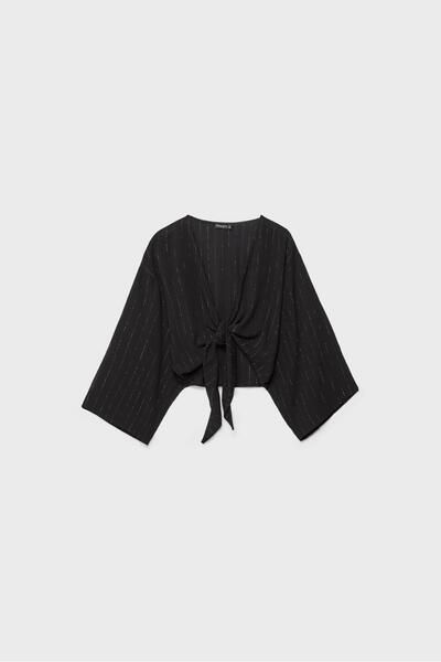 Stradivarius Flowing metallic thread shirt with knot detail
