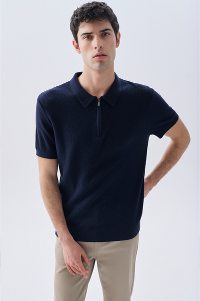 Mudo Mulineli Zippered Polo Collar Sweater