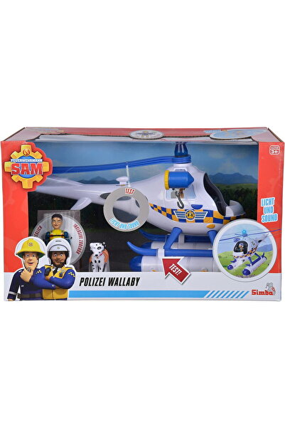 Simba Pompierul Sam - Wallaby de poliție, jucărie (alb/albastru, cu lumină și...