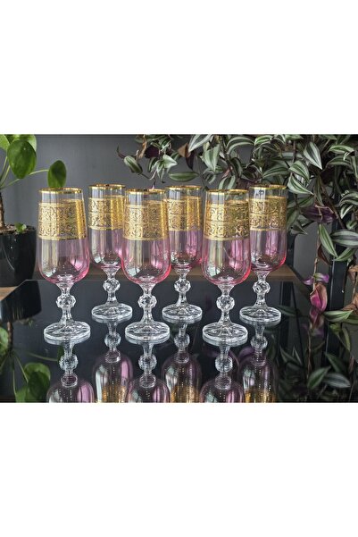 FERMATO Handmade Crystal Alda Pink Lustered 6-Piece Serving Set Coffee and Wa...