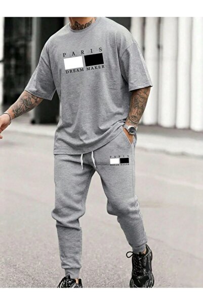 PAVRO Unisex Oversize Shorts Set Top and Bottom Two-Piece Comfortable Mixed P...