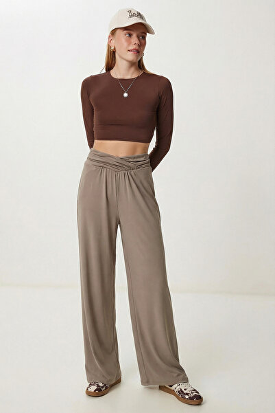 Lovelyİstanbul Pantaloni tricotați cu șnur încrucișat LCR0112 VİZON