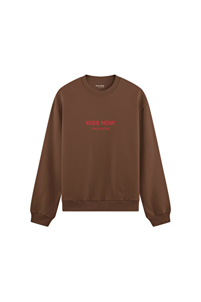 The Lucid Lab Kiss Now Talk Later Oversize Sweatshirt - Brown