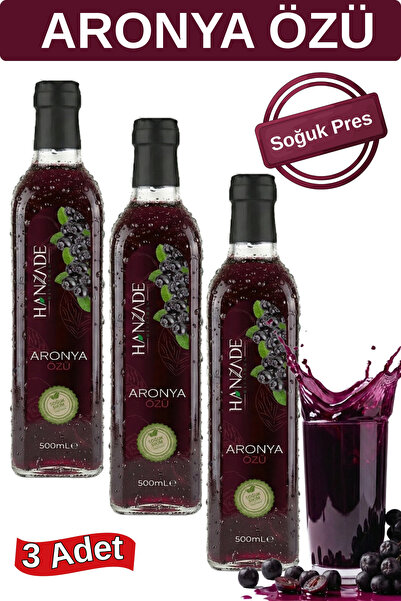 Hanzade Bitkisel Aronya Özü 500 ml x 3 Adet – Soğuk Pres, Yoğun Tat, Cam Şişe