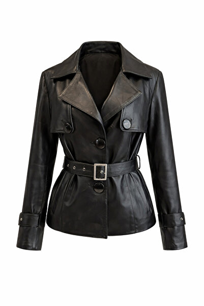 BeeShine Leather Jacket, 100% Genuine Lambskin Trench Coat Women's Coat