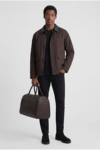 PAULMARK Men's Leather Collar Detailed Coat