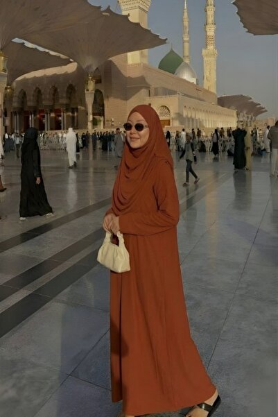 Mevra Готова за носене рокля за молитва в стил шал, еднопарчева, теракота