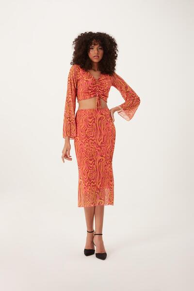 QUHOX Set de sus și de jos din material plasă pentru femei roz