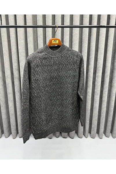Avni Ceylan Men's Modern Fit 50% Wool Woven Pattern Knitwear Sweater