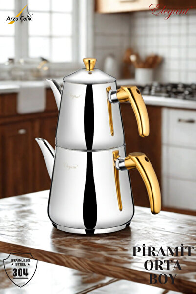 Elegant Pyramid Medium Size Bakelite Teapot Set with Handles - Gold