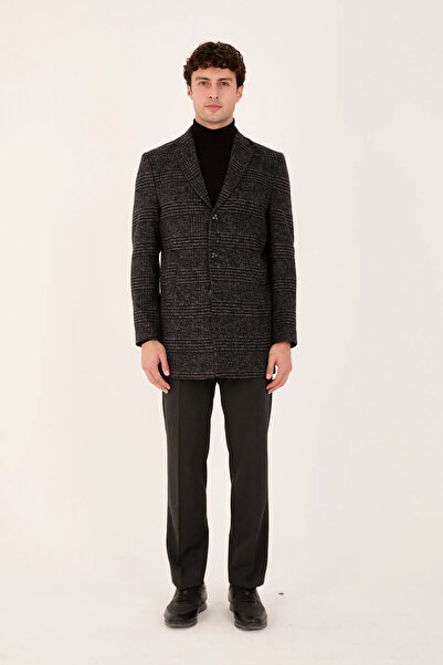 The Tailor Classics Men's Plaid Cashmere Coat Classic Cut Winter Overcoat
