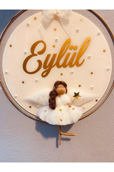 Zen Ahşap Tasarım İSİMLİ PERİ KIZI GOLD ÇEMBER KAPI SÜSÜ