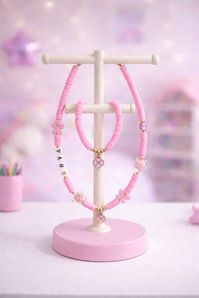 Moonbelle Kişiye Özel İsimli Pembe Yıldız & Kelebek Detaylı Kız Çocuk Kolye B...