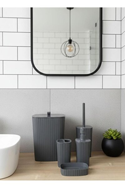 Okyanus Home Adhesive Sapphire Anthracite 5-Piece Bathroom Set