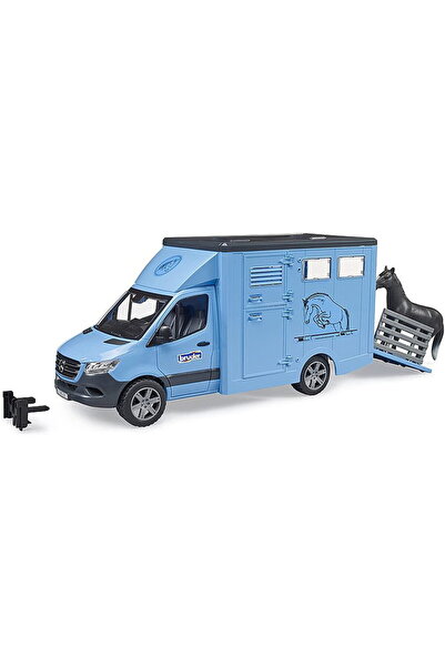 Bruder MB Sprinter animal transporter with horse, model vehicle (blue)