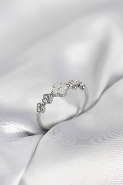 Epilons Silver Color Minimal Clover and Zircon Stone Women's Ring - Tj-Byk405...