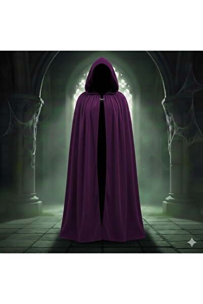 Annee Bakk Kadife Mor Kapüşon Pelerin, Unisex Kapüşonlu Pelerin