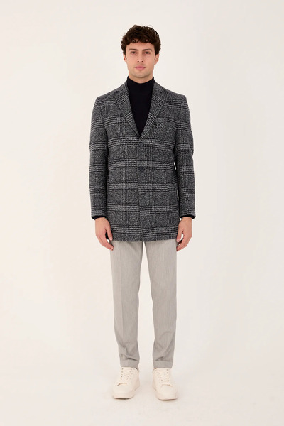 The Tailor Classics Men's Plaid Cashmere Coat Classic Cut Winter Overcoat