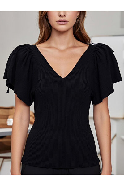 Kutaf Women's V-Neck Fit Blouse – Stylish Casual Knitwear Blouse with Short S...